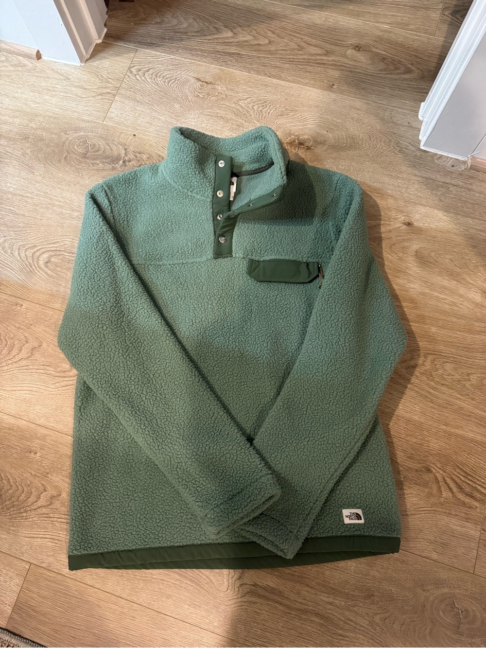 The North Face Sage Green Sherpa Snap Pullover